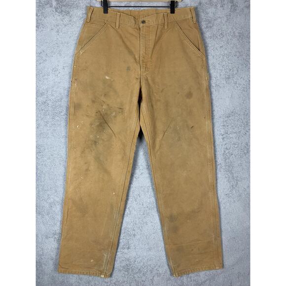 Carhartt Pants Mens 34x33 Flannel Lined Workwear Double Knee Distressed READ - Picture 1 of 14